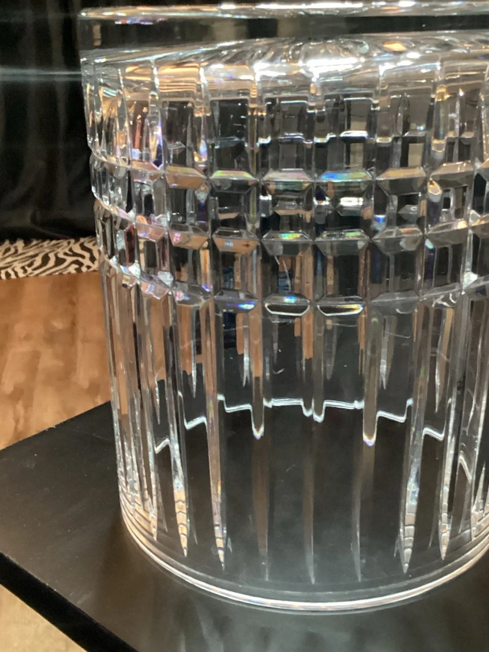 CESKA - Cut Crystal Cylinder Geometric Design Vase - 8” High X 6.5” Wide